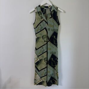 Vintage 90’s Graphic Print Bodycon Semi-Sheer Midi Dress